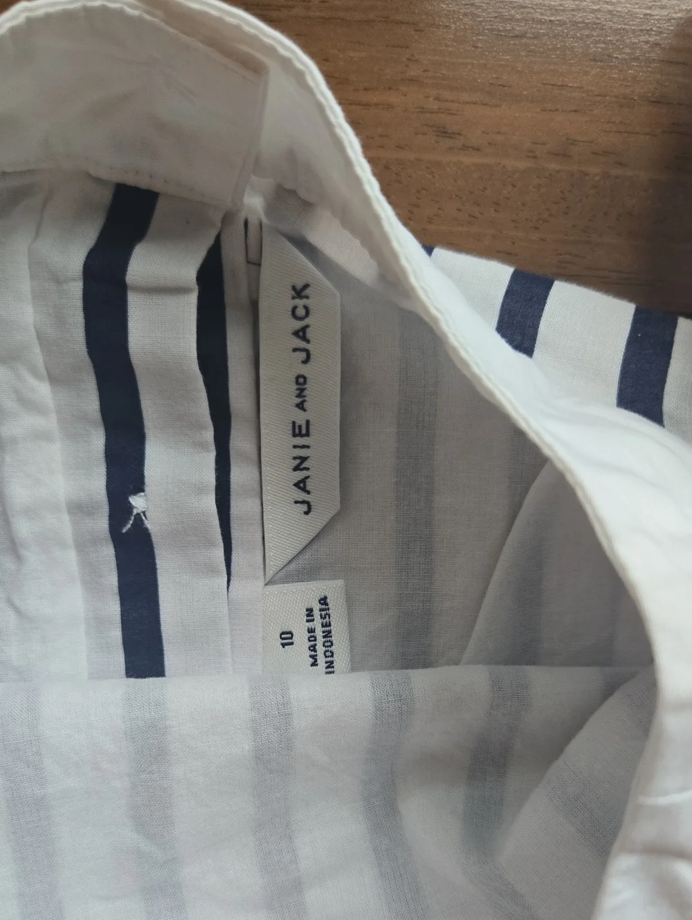 Janie and Jack Girls White Top with Navy Vertical Stripes
